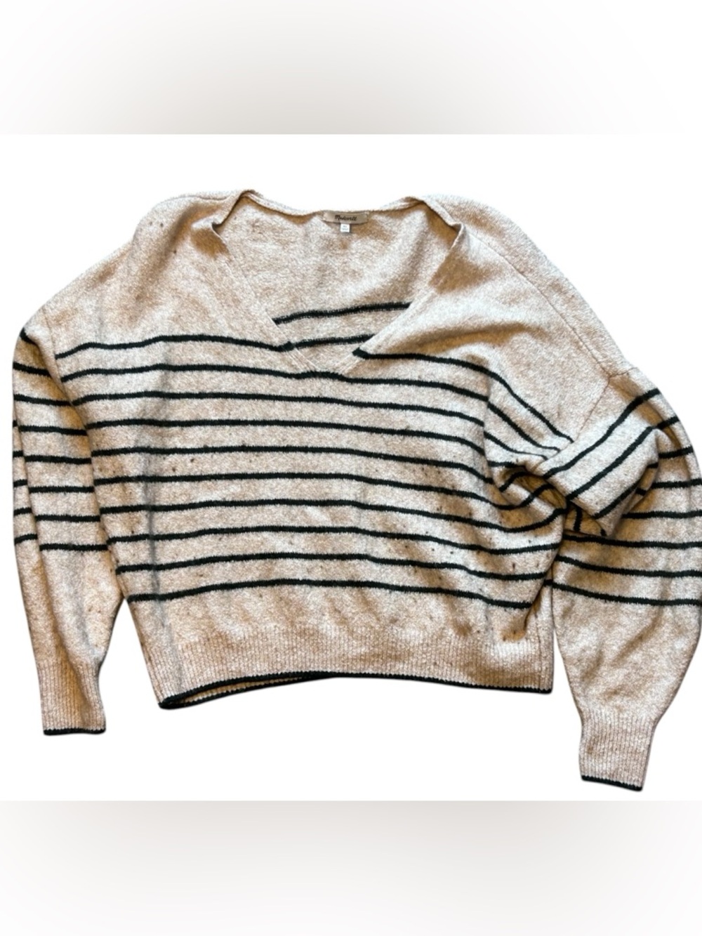 Madewell Stripe V Neck Wedge Sweater Size XL Luxury Forest Stripe